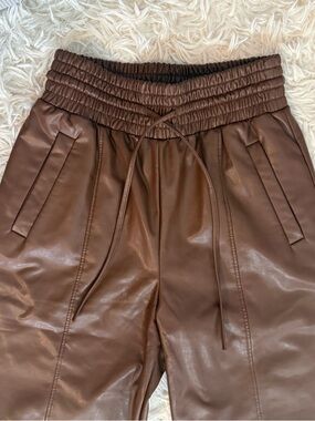 Wide Leg Faux Leather Pants in Chocolate Brown